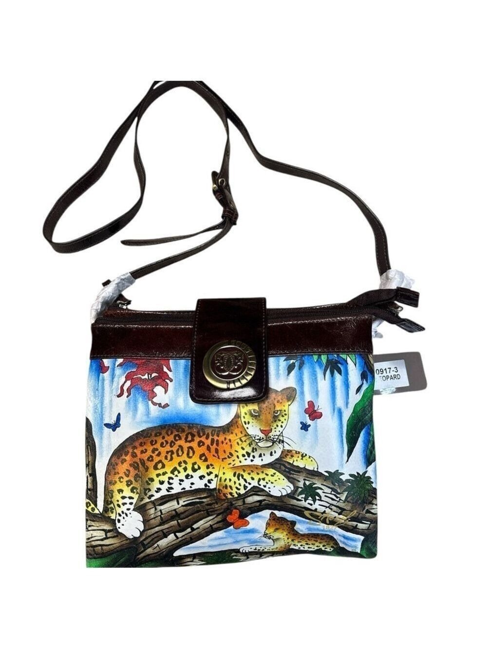 Artistic Expressions by Sharif Leopard 0917-3 Hand Painted Crossbody Bag NWT